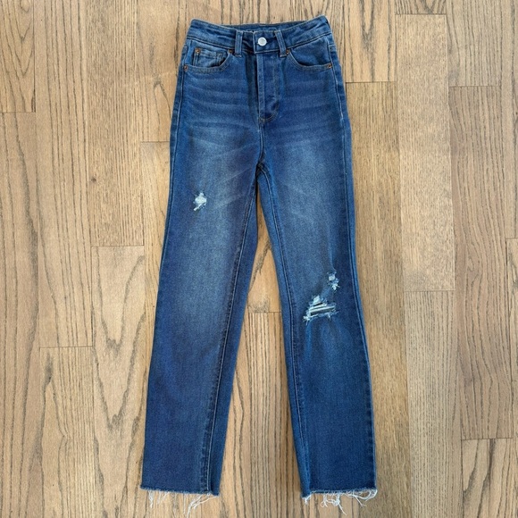 Vanilla Star Women’s Blue Distressed High Rise Button Fly Skinny Jeans Size 0/24 - Picture 1 of 11